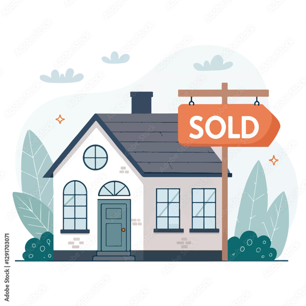 Fototapeta premium Modern Vector Illustration of a Sold House – Real Estate & Homeownership Concept.