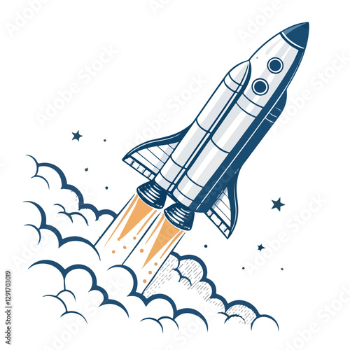 Rocket Takeoff Illustration with Smoke and Flames.