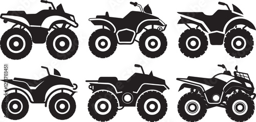 Set of ATV silhouette, black and white silhouette, vector and illustration