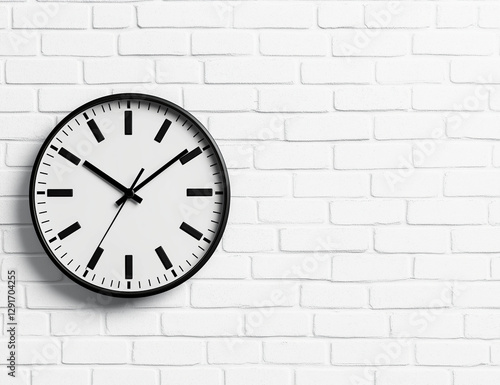Wallpaper Mural White wall clock with black hands on white brick background, showcasing modern design. This clock adds stylish touch to any space Torontodigital.ca