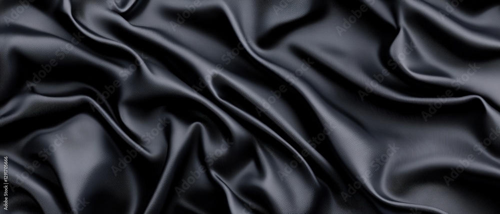Fototapeta premium Exquisite black silk fabric with a soft and smooth texture draped elegantly to create a luxurious atmosphere