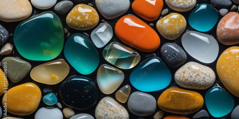 Collection of Polished Stones with Varied Colors and Textures Collection of Polished Stones with Varied Colors and Textures