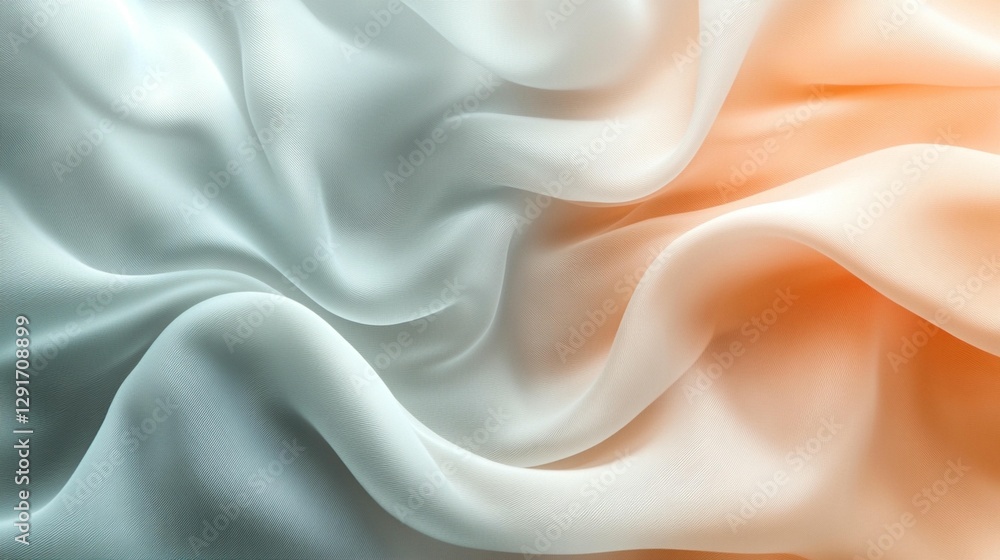Fototapeta premium Abstract image of soft, flowing fabric in pastel blue and orange hues.