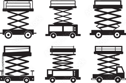 Wallpaper Mural set of scissor lift machine silhouette, black and white silhouette, vector and illustration Torontodigital.ca