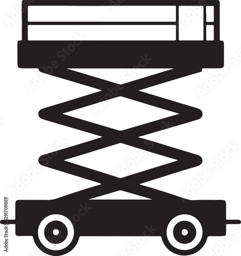 scissor lift machine silhouette, black and white silhouette, vector and illustration