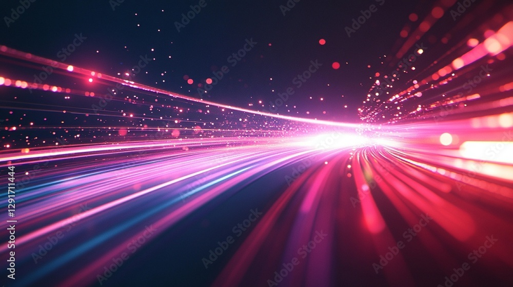 Abstract light trails forming a curved path, vibrant pink, purple, and blue hues on black background. Abstract light trails forming a curved path, vibrant pink, purple, and blue hues on black background.