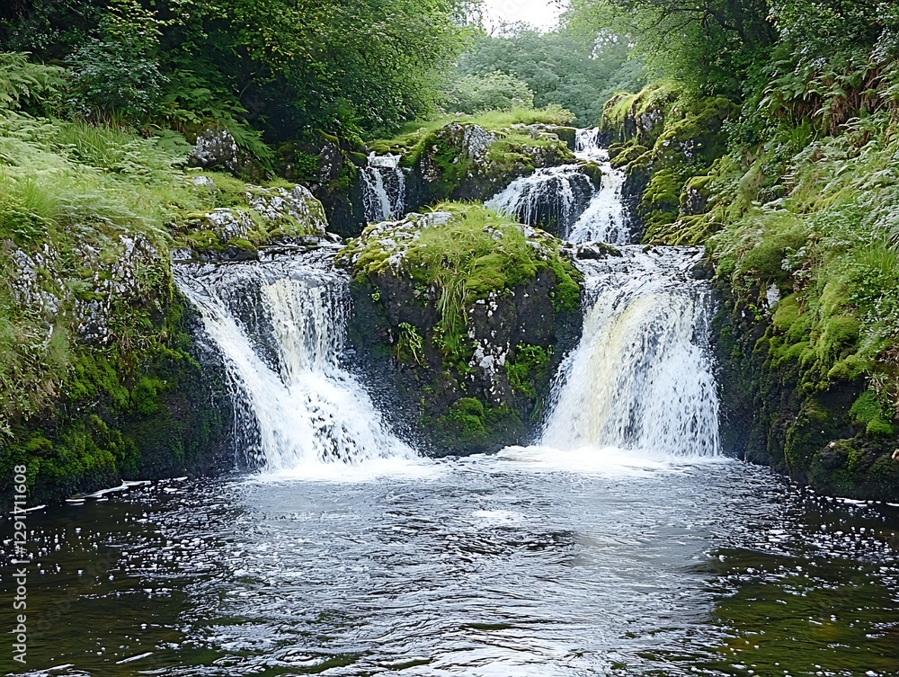 Obraz premium Mountain Waterfall Cascading into Pool