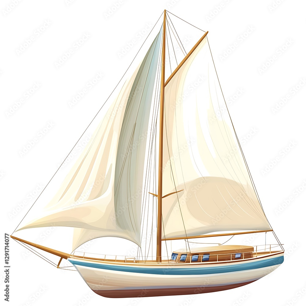 Obraz premium illustration of a sailboat with sails and a sail on a white background