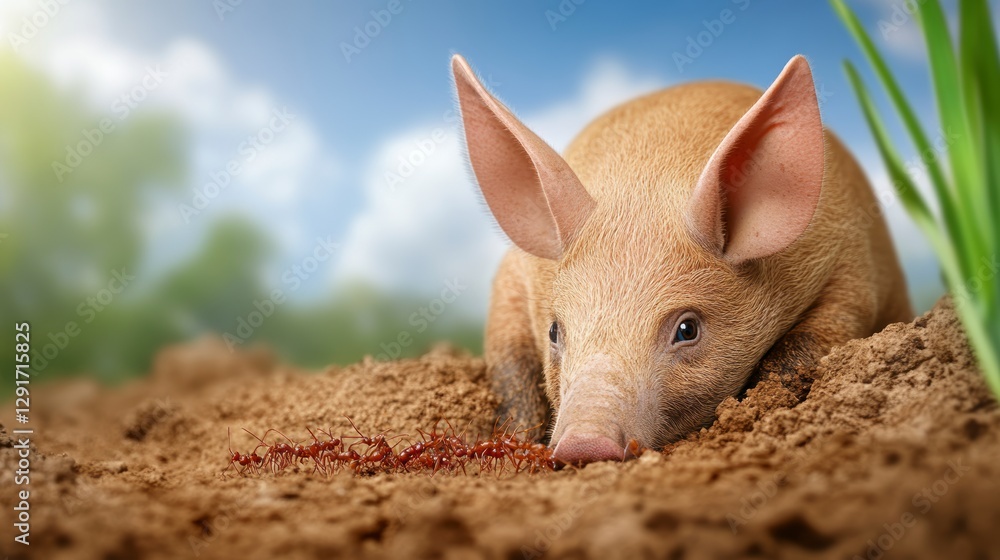 Aardvark Digging for Ants in Sunny Outdoor Setting Aardvark Digging for Ants in Sunny Outdoor Setting