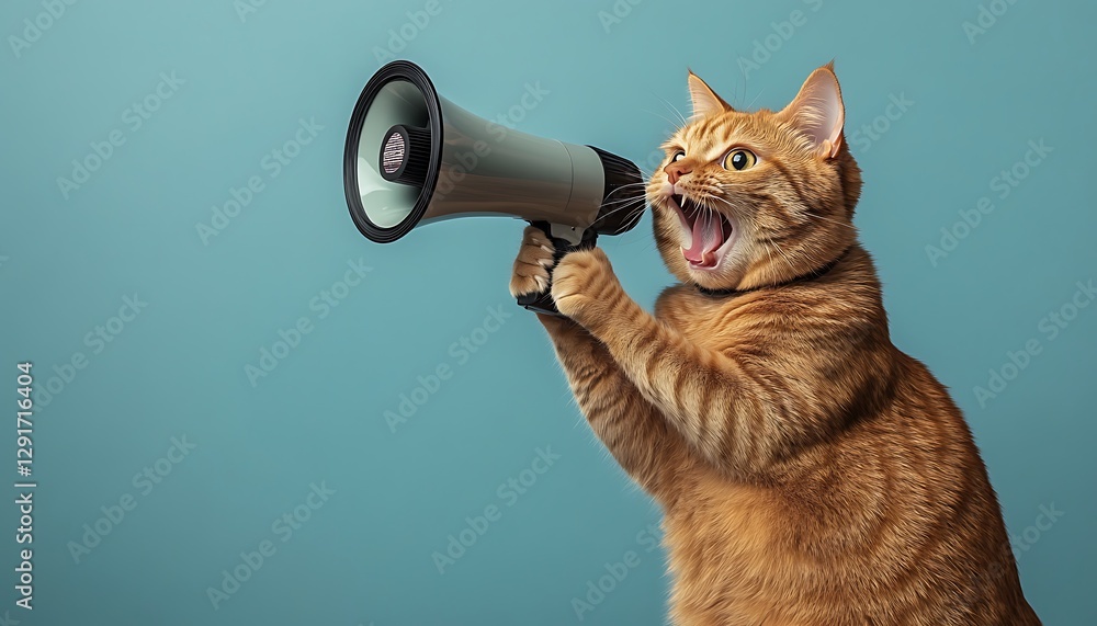 Fototapeta premium Cat shouting into megaphone