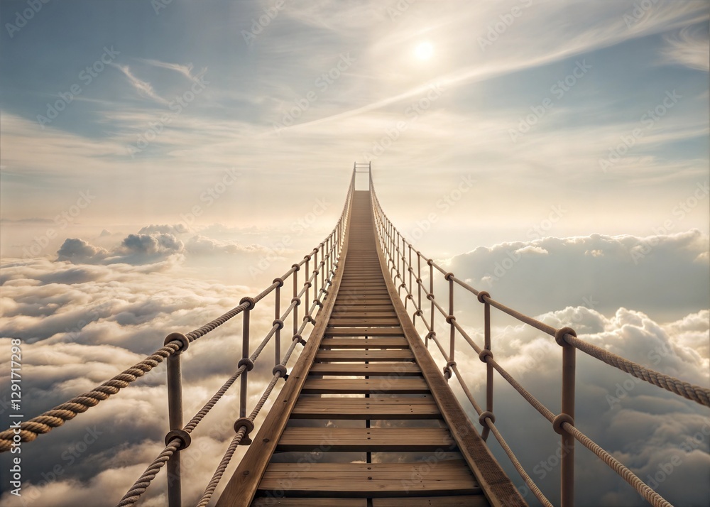 Fototapeta premium A Wooden Bridge to the Clouds: Inspiring Journey Through the Sky