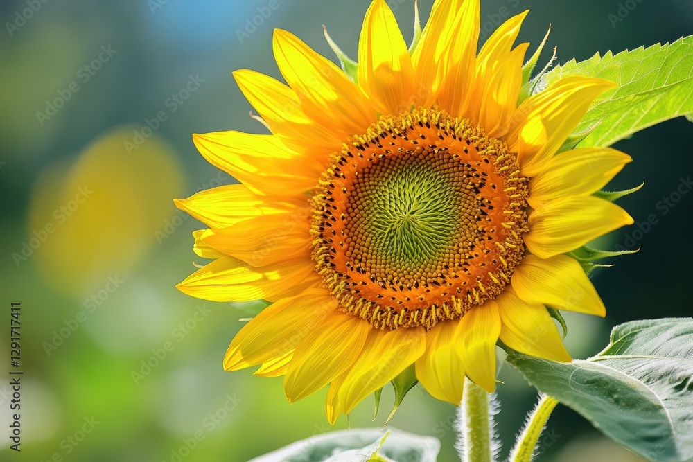 Fototapeta premium A single sunflower with detailed textures and bright yellow petals, isolated
