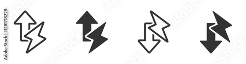 Energy increase and decrease vector icon design set. Energy rise and fall icon