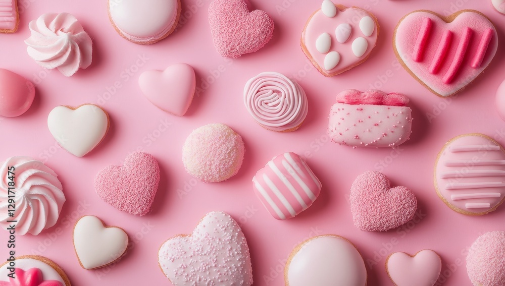 Colorful Heart-Shaped Confections Arranged on a Pink Background, Perfect for Celebrations and Special Occasions Filled With Love and Joy Colorful Heart-Shaped Confections Arranged on a Pink Background, Perfect for Celebrations and Special Occasions Filled With Love and Joy