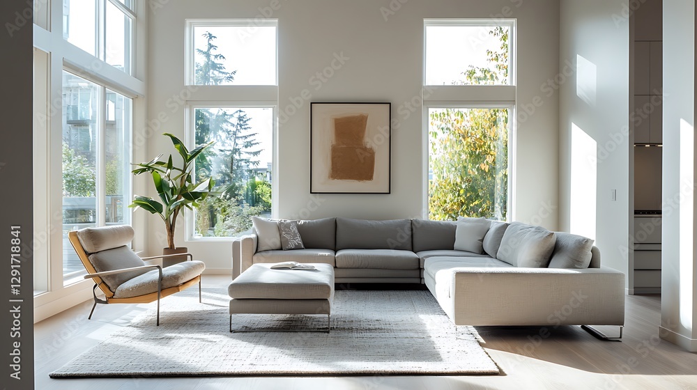 Fototapeta premium Beautiful Modern Living room Interior with furniture's ,mockup frame , posters, wall -3d Rendering