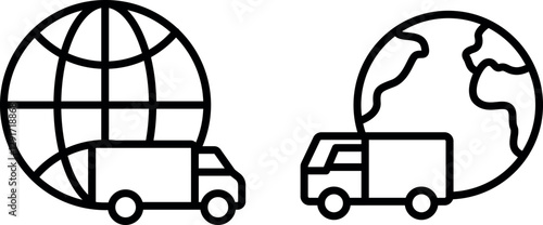 "Earth Globe with Truck Vector Icon – Symbol of Global Logistics, Shipping, and Transportation"