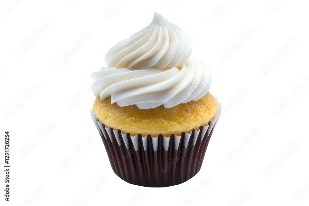 Golden cupcake topped with whipped cream swirl, cut out Golden cupcake topped with whipped cream swirl, cut out