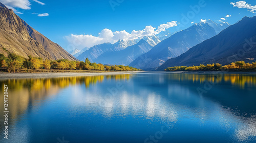 Majestic Mountain Lake with Autumn Colors and Crystal-Clear Reflections