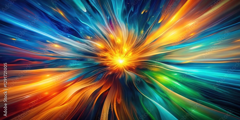 Obraz premium Vibrant Abstract Swirls of Color Exploding from a Central Radiance, a Dynamic and Energetic Composition Perfect for Backgrounds and Design Projects