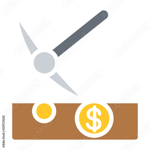 Cryptocurrency mining icon in flat color style