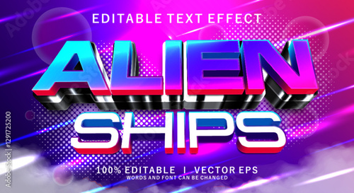 alien ships 3d vector text effect with modern style design