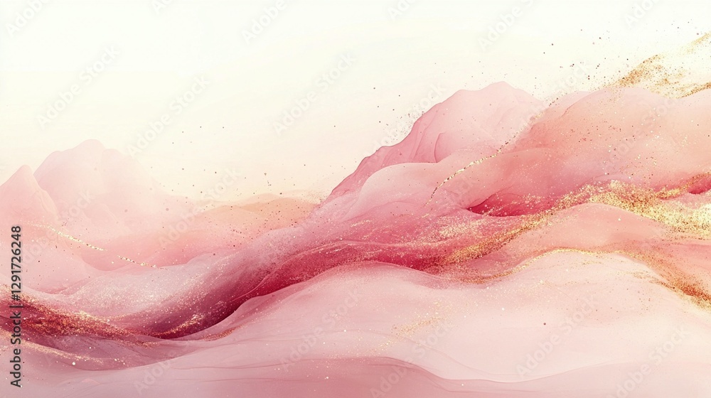Fototapeta premium Abstract pink and gold landscape painting.