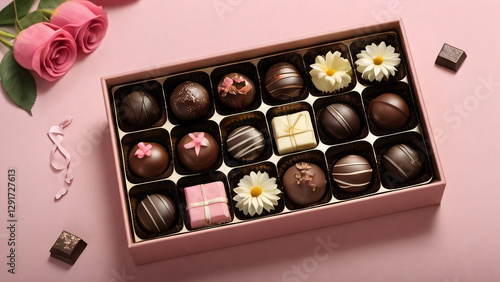 Gourmet chocolate selection in a decorative gift box.