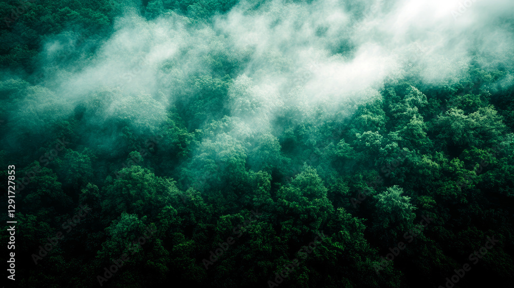 Soft Mist Rolling Over a Dense Emerald-Green Forest Canopy Soft Mist Rolling Over a Dense Emerald-Green Forest Canopy