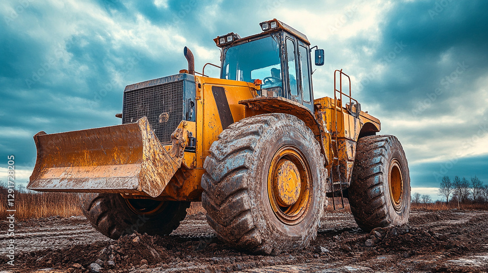 A powerful bulldozer pushing dirt on a construction site, symbolizing progress, strength, and transformation in modern infrastructure development and road construction A powerful bulldozer pushing dirt on a construction site, symbolizing progress, strength, and transformation in modern infrastructure development and road construction