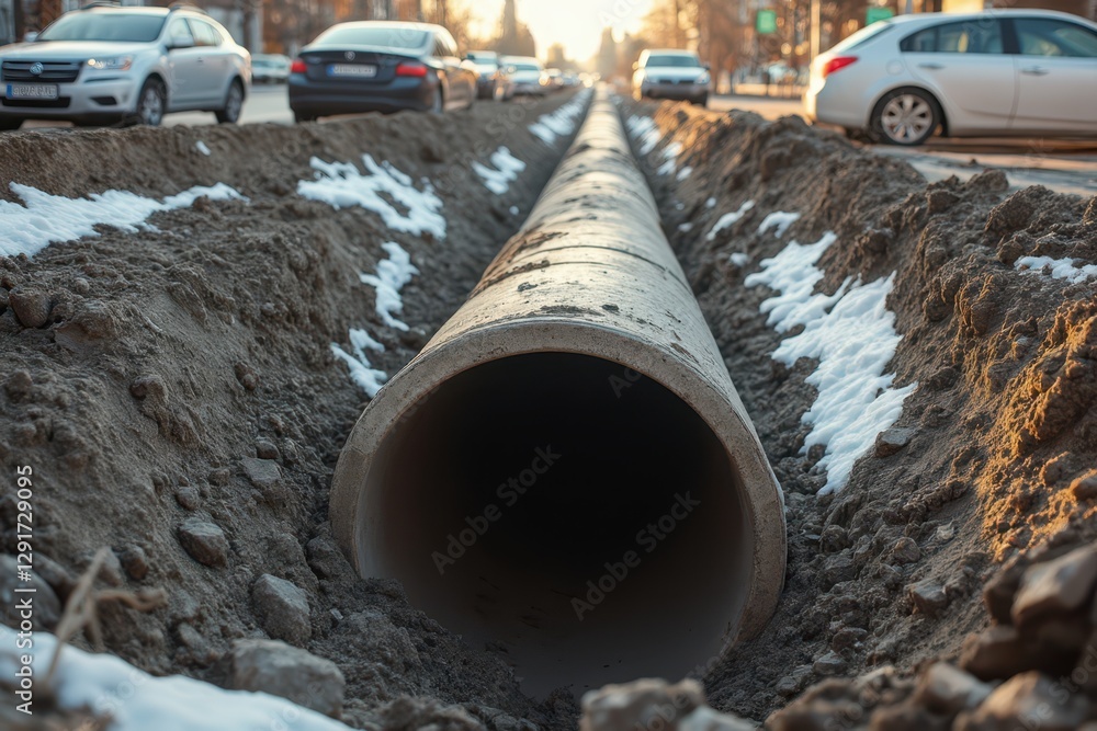 a large pipe that is on the side of the road a large pipe that is on the side of the road