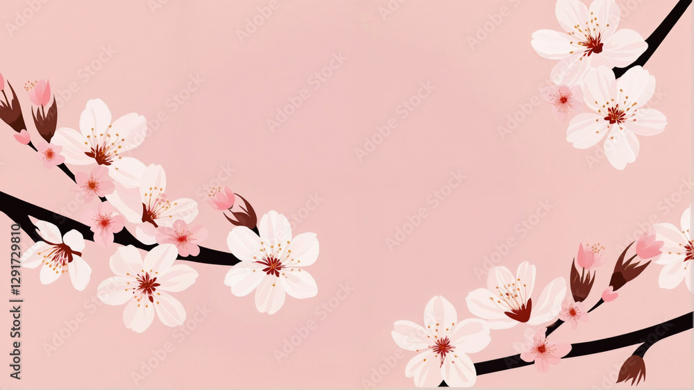 Naklejka premium Delicate white cherry blossoms against a pastel pink sky.