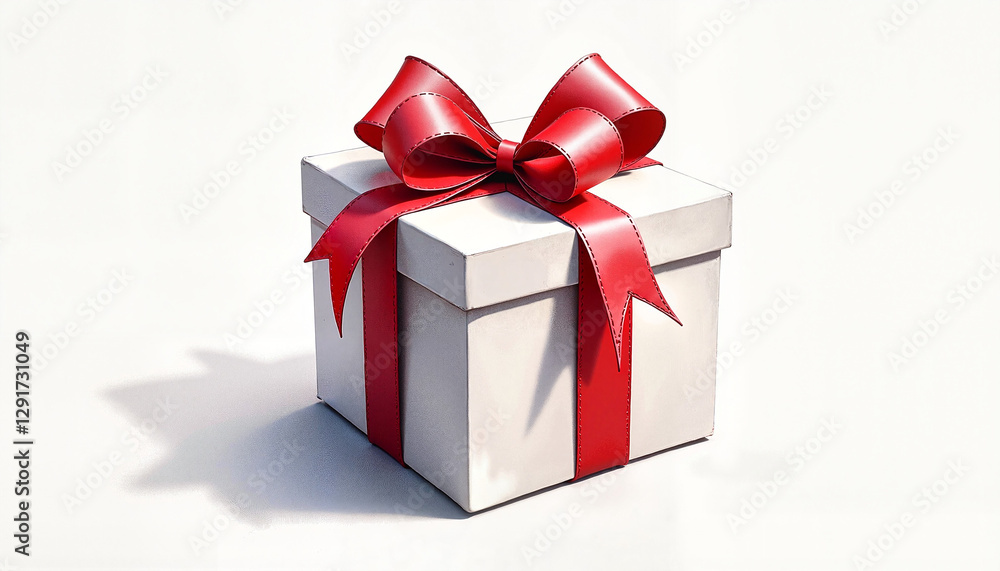 Classic white gift box with a bright red bow, smooth highlights and elegant simplicity Classic white gift box with a bright red bow, smooth highlights and elegant simplicity