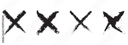 Red cross sign set. Wrong mark collection. Red cross X symbol. Red grunge X icon. Cross brush signs - stock vector.