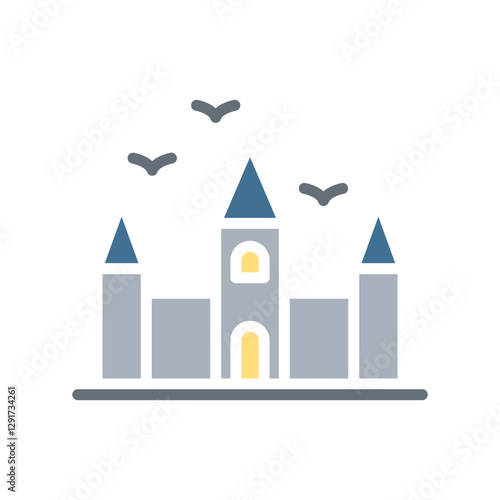 Haunted castle icon in flat color style