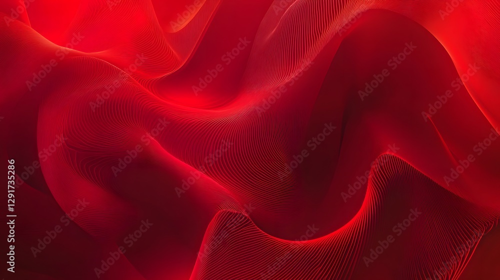 Obraz premium A vibrant red fabric abstract background showcasing smooth curves and flowing waves, perfect for creative projects and designs.