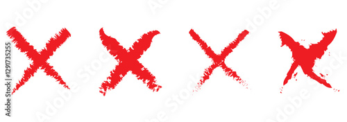 check mark, cross, x mark icon set in green, red, and black colors, Hand drawn right and wrong vector sign in circle brush stroke outline shape. tick mark symbol and x cross sign in brush style