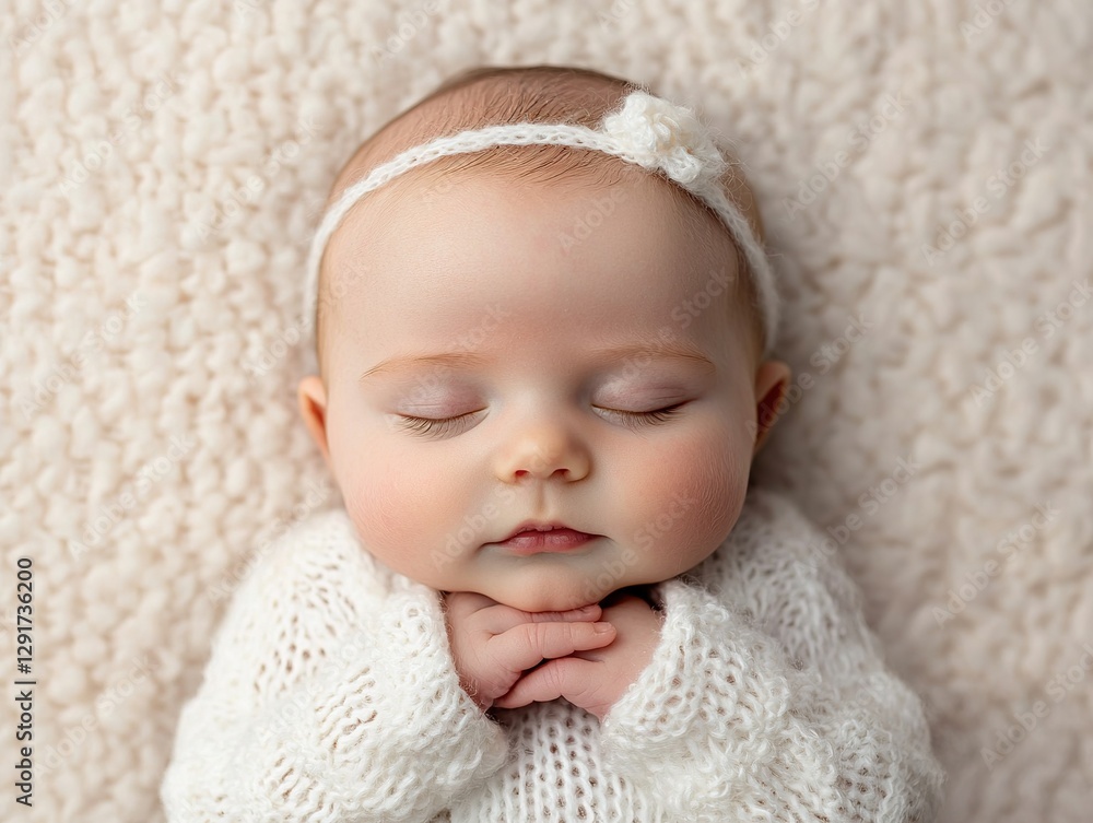 Sleeping baby in cozy knit sweater indoor nursery portrait photography soft lighting peaceful mood Sleeping baby in cozy knit sweater indoor nursery portrait photography soft lighting peaceful mood
