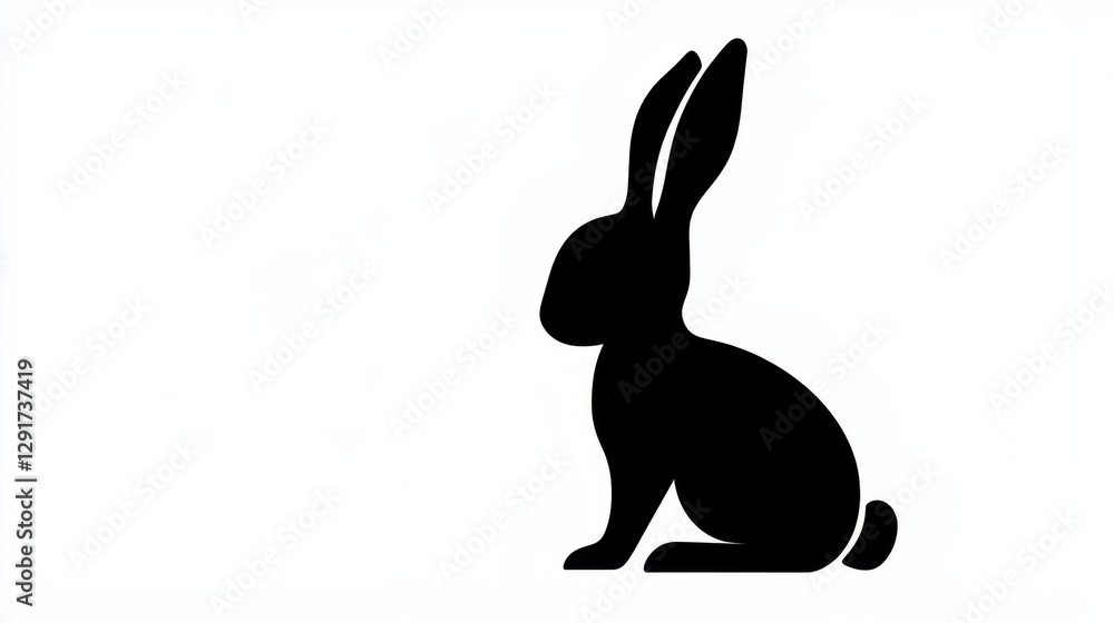 Fototapeta premium A silhouette of a rabbit, characterized by long ears and a round body, set against a plain background.