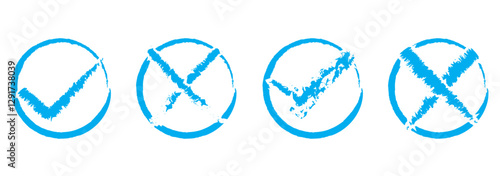 Tick and cross vector. Brush stroke of yes and no button. Check mark and cross icon set illustration.