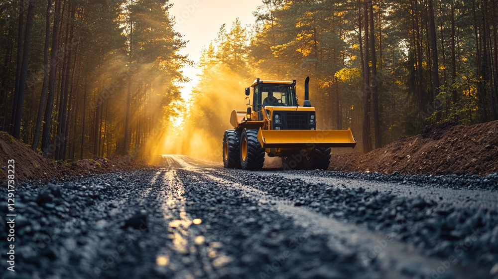 A powerful bulldozer pushing dirt on a construction site, symbolizing progress, strength, and transformation in modern infrastructure development and road construction A powerful bulldozer pushing dirt on a construction site, symbolizing progress, strength, and transformation in modern infrastructure development and road construction