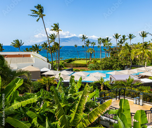 Wallpaper Mural Elevated View of Pool and Paific Ocean at Resort Hotel, Wailia, Maui, Hawaii, USA Torontodigital.ca