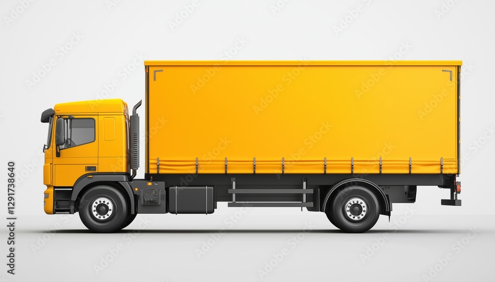 Yellow Cargo Truck For The Efficient Transportation Of Freight, Logistics, And Delivery Orders. The Ideal Vehicle For Shipping Operations. Yellow Cargo Truck For The Efficient Transportation Of Freight, Logistics, And Delivery Orders. The Ideal Vehicle For Shipping Operations.