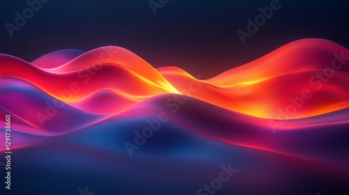 Abstract vibrant red, orange, and blue waves flowing, illuminated, dark background.