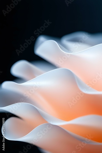 Wallpaper Mural Soft waves of white paper create elegant curves against orange glow background, abstract macro photography showing delicate texture and light interplay. Torontodigital.ca