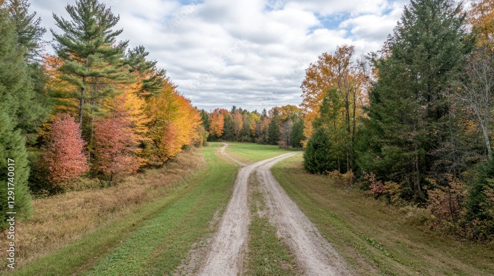 Fototapeta premium Wooded private road lined with trees