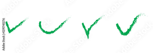 Green check mark, red cross, x mark icon set in brush stroke style, Hand drawn right and wrong vector sign. Green tick mark symbol and red x, cross drawn symbol. checklist vector isolated sign