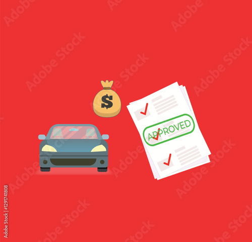 Car approved loan with automobile icon and dollar sign