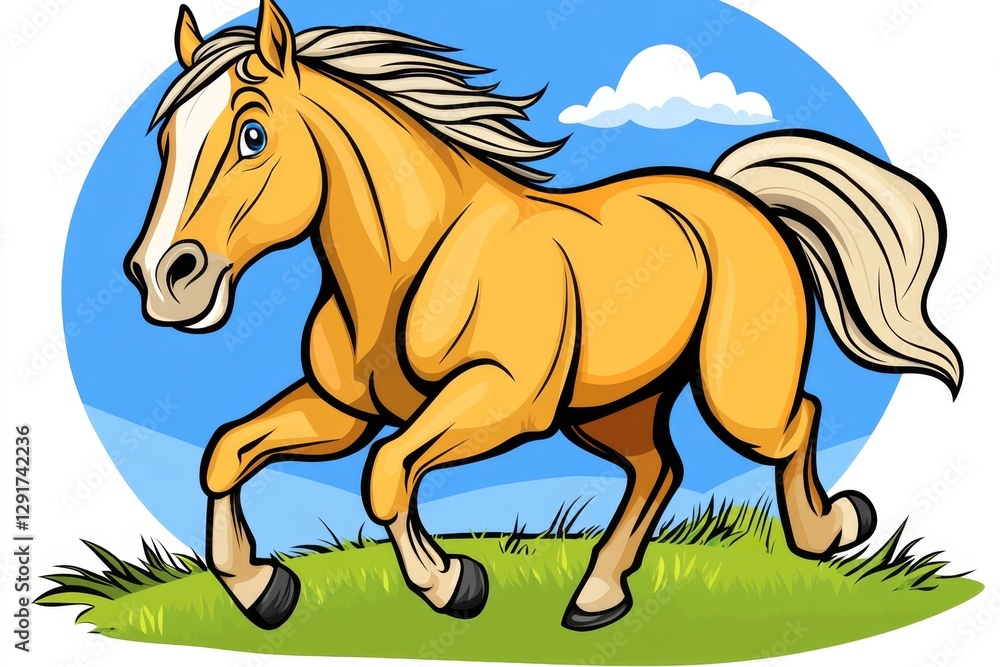 a 2D cartoon illustration of a horse galloping in a field, strong and free, white background a 2D cartoon illustration of a horse galloping in a field, strong and free, white background