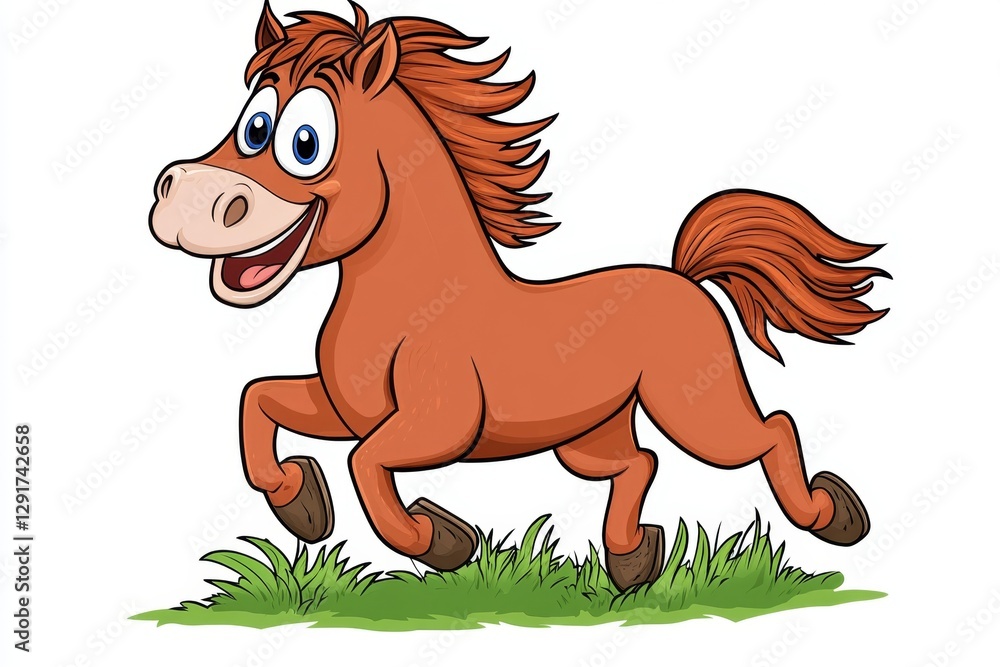 a 2D cartoon illustration of a horse running in a field, fast and strong, white background a 2D cartoon illustration of a horse running in a field, fast and strong, white background