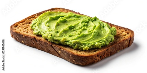 A freshly made slice of whole grain bread topped with a generous serving of creamy avocado mash